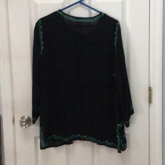 Black gauze sequin trim top - Picture 2 of 3